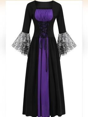 Witch Costume for Women, Black Purple Witch Dress Vampire Costume for Halloween